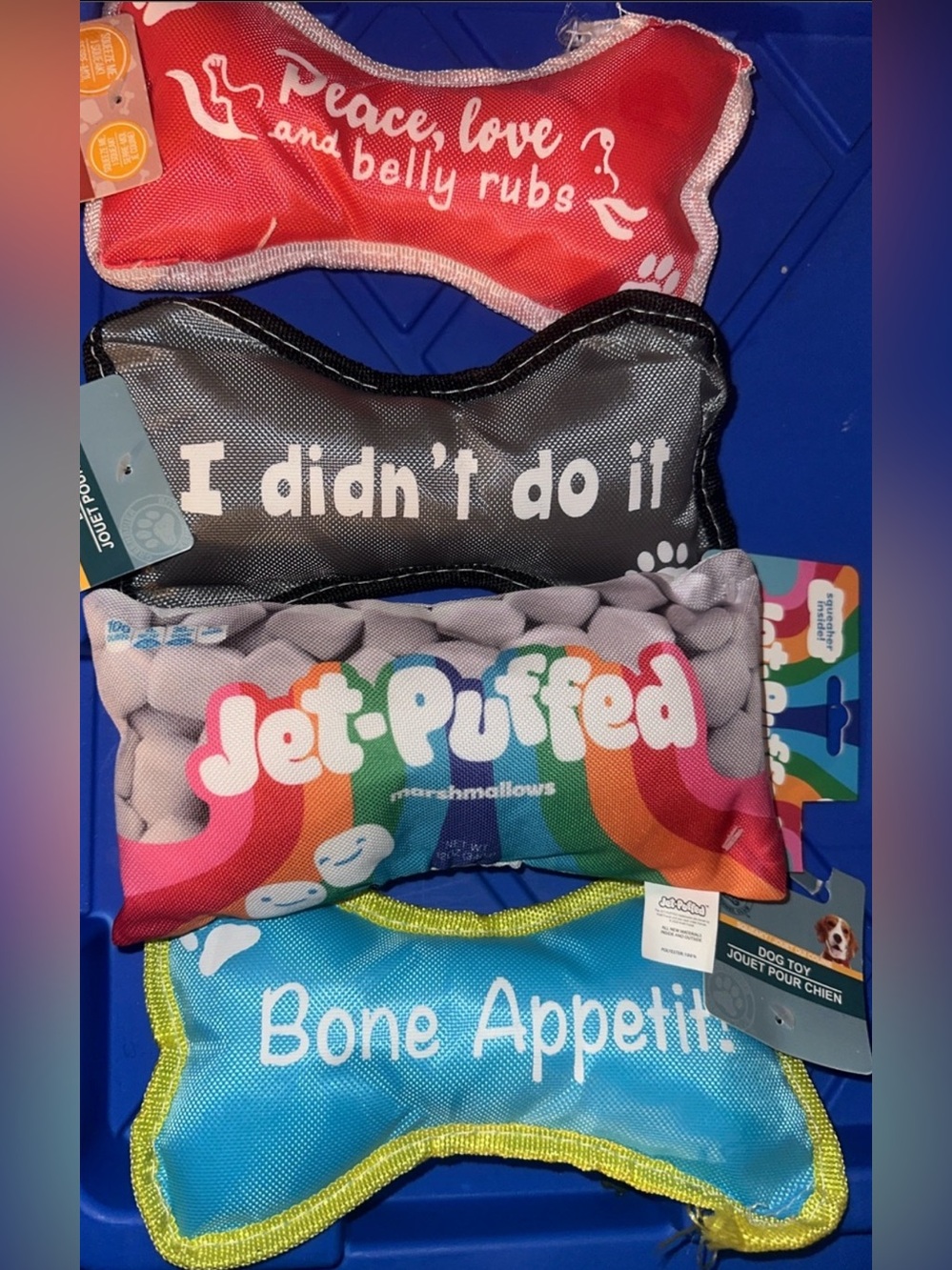 All 4 Brand New Plush Dog Toy Bones ( Squeaker inside )